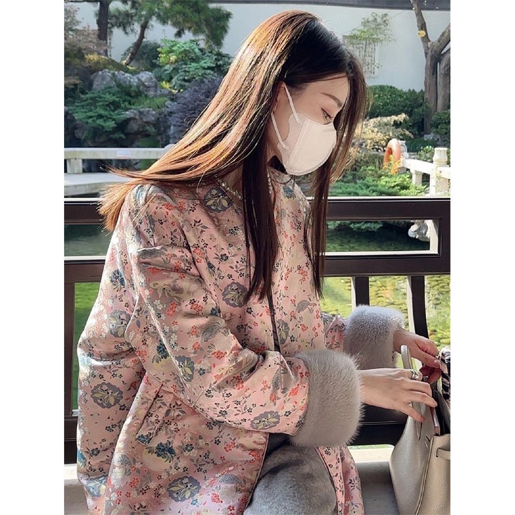 复古气质今年流行漂亮2023新款爆款棉服小香风新碎花夹棉外套秋冬