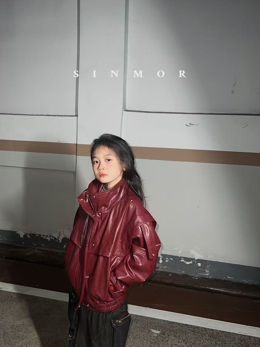SINMOR机车PU皮外套极简高级夹克亲子