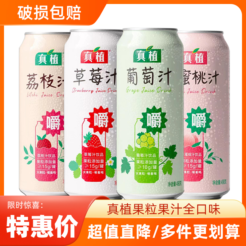 真植果粒果汁饮料大罐葡萄荔枝汁水果果肉饮品490g/罐整箱批特价