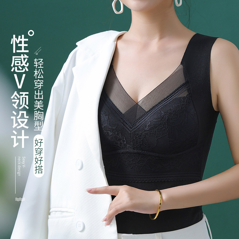 秋冬款带胸垫塑身背心加绒马甲文胸磨毛德绒无痕发热保暖内衣女士