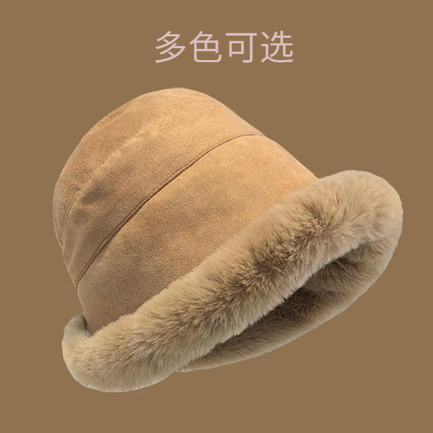 半月秋冬季女子时尚百搭毛绒渔夫帽复古显脸小盆帽日系网红百搭款