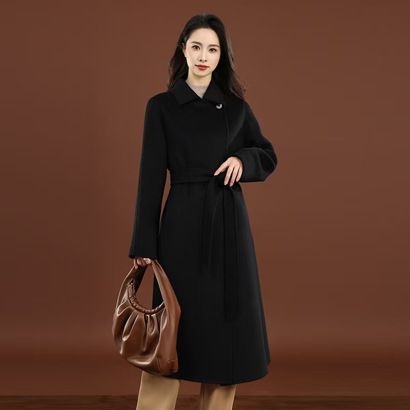 801显瘦女士赫本风白色双面羊绒大衣气质洋气过膝秋冬毛呢