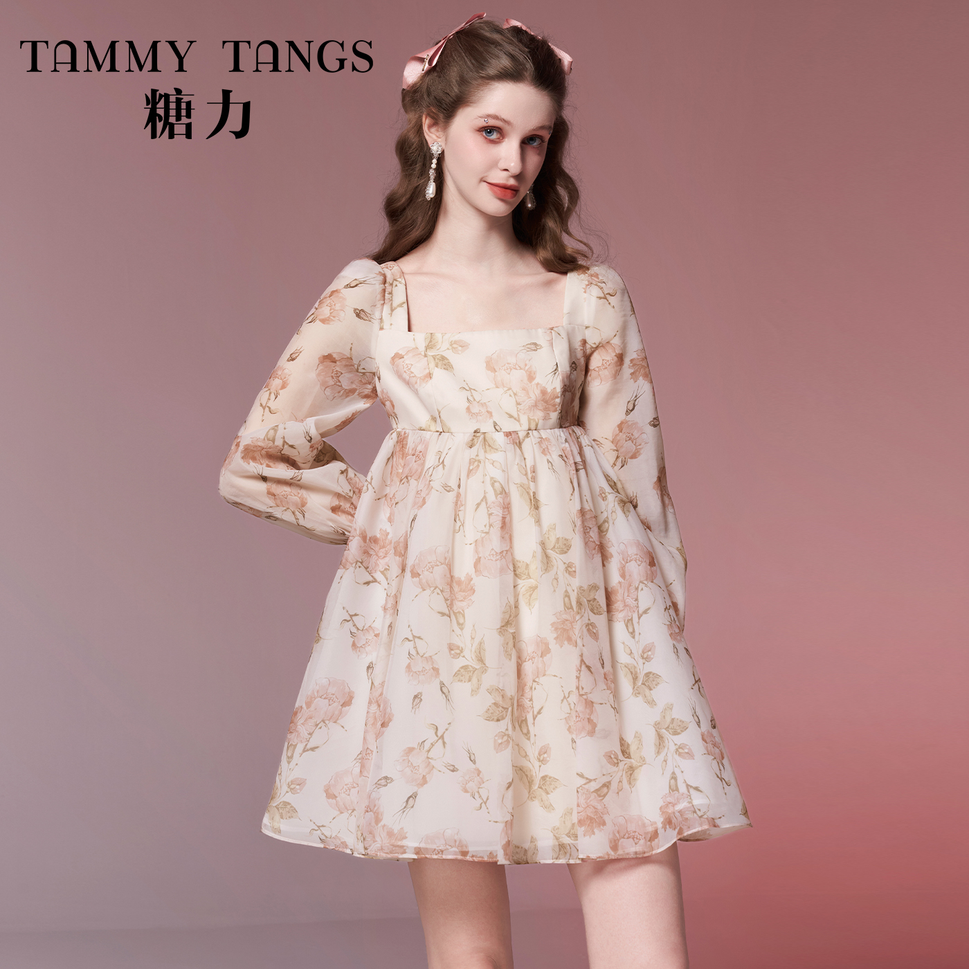 【千金专属】糖力甜美娃娃裙欧根纱印花连衣裙TWEQQ52193