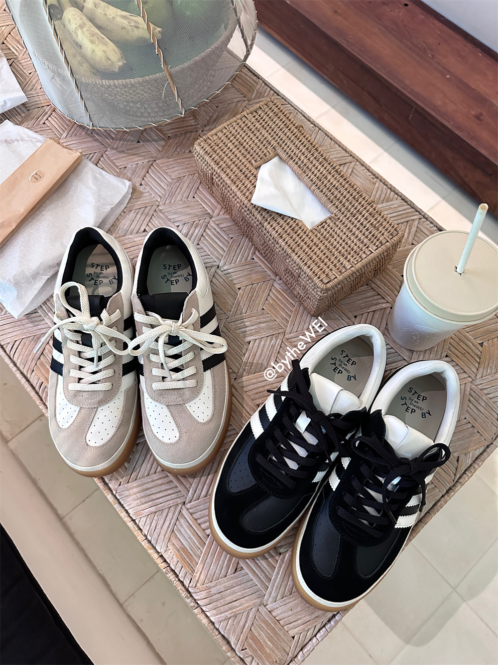 bytheWEI自制【歪头德训】联名款真皮德训暴走黑白休闲板鞋0779-02