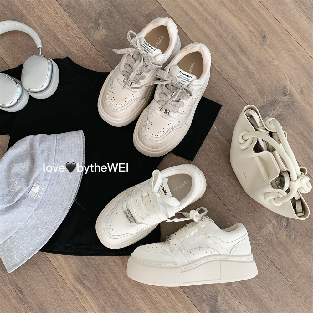 bytheWEI自制【白金胖丁】厚底面包小白鞋香槟金擦色松糕休闲板鞋女