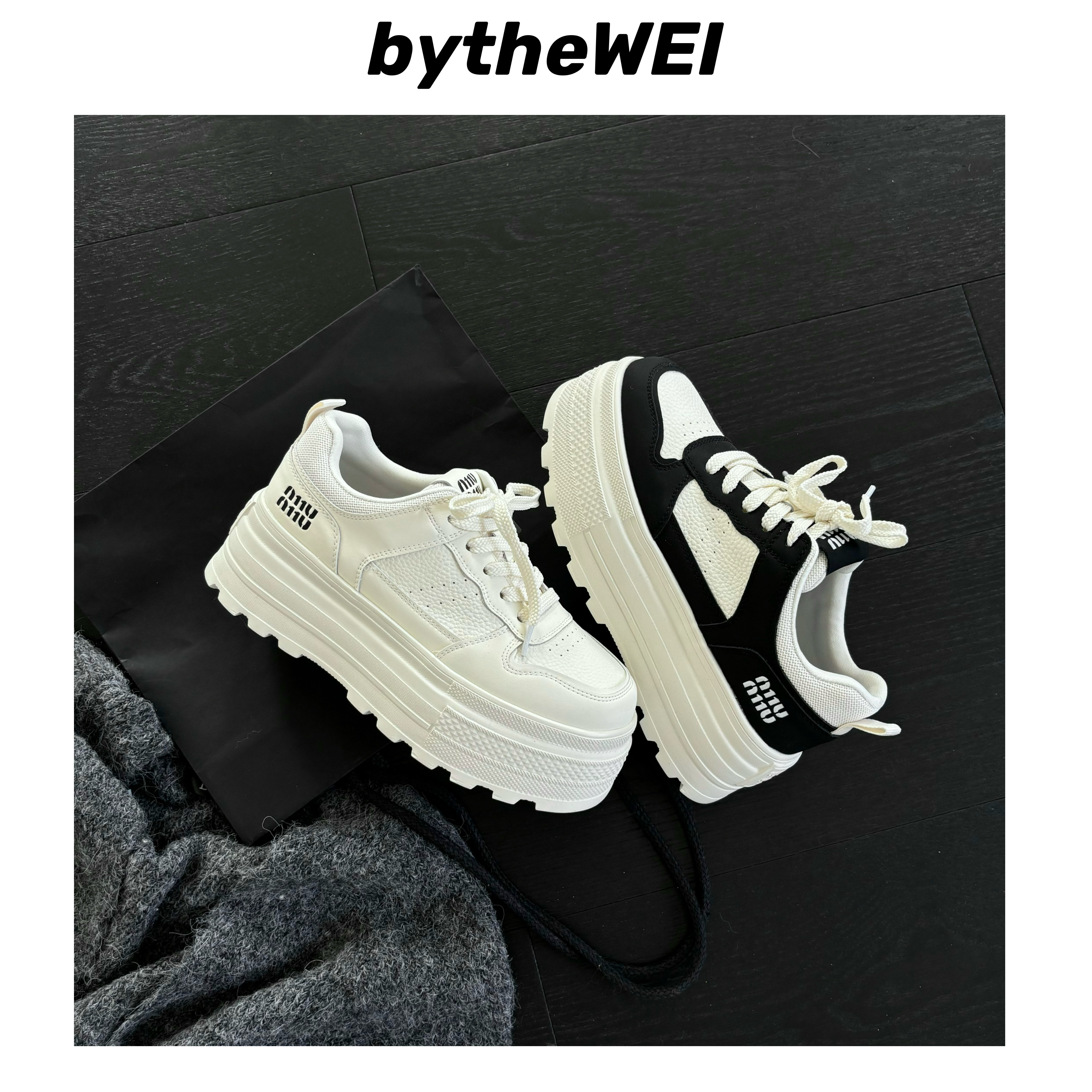 bytheWEI~【n11u小白鞋】24春季新款百搭真皮厚底休闲鞋女板鞋ins