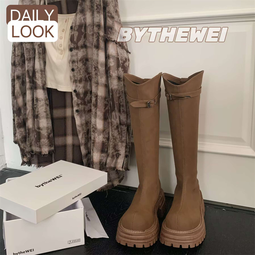 bytheWEI自制【南法假日】高筒显瘦厚底长靴高筒靴时尚百搭0600-05
