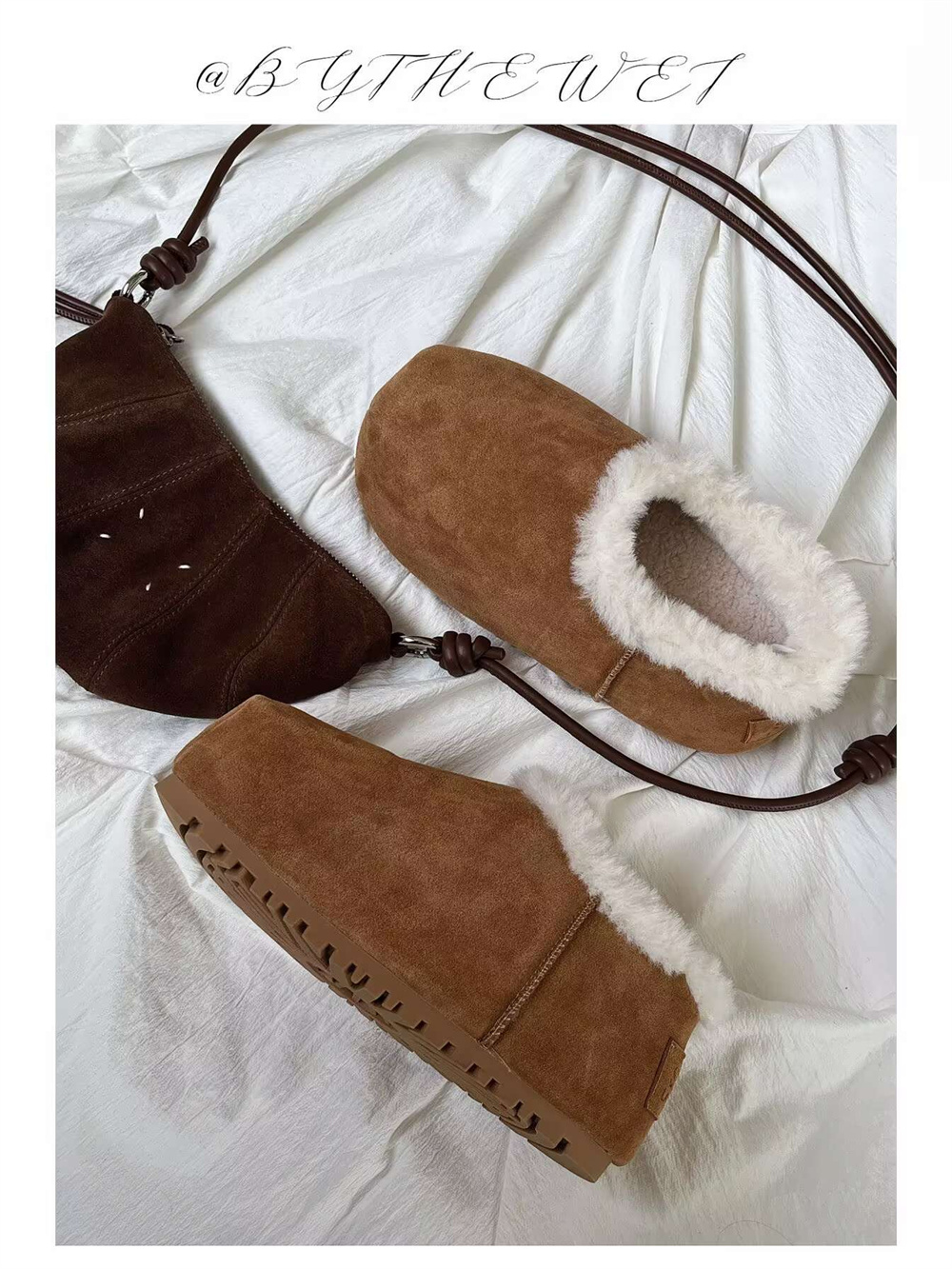 bytheWEI自制【诗诗厚底勃肯】厚底内增高冬季雪地靴毛拖鞋8210-01