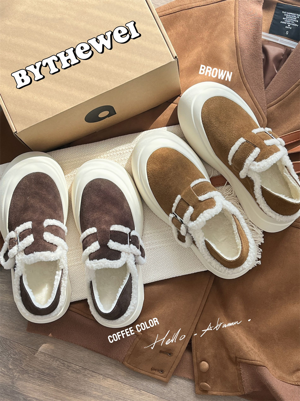 bytheWEI【焦糖勃肯】真皮加绒加毛保暖勃肯鞋休闲鞋女毛毛鞋0101
