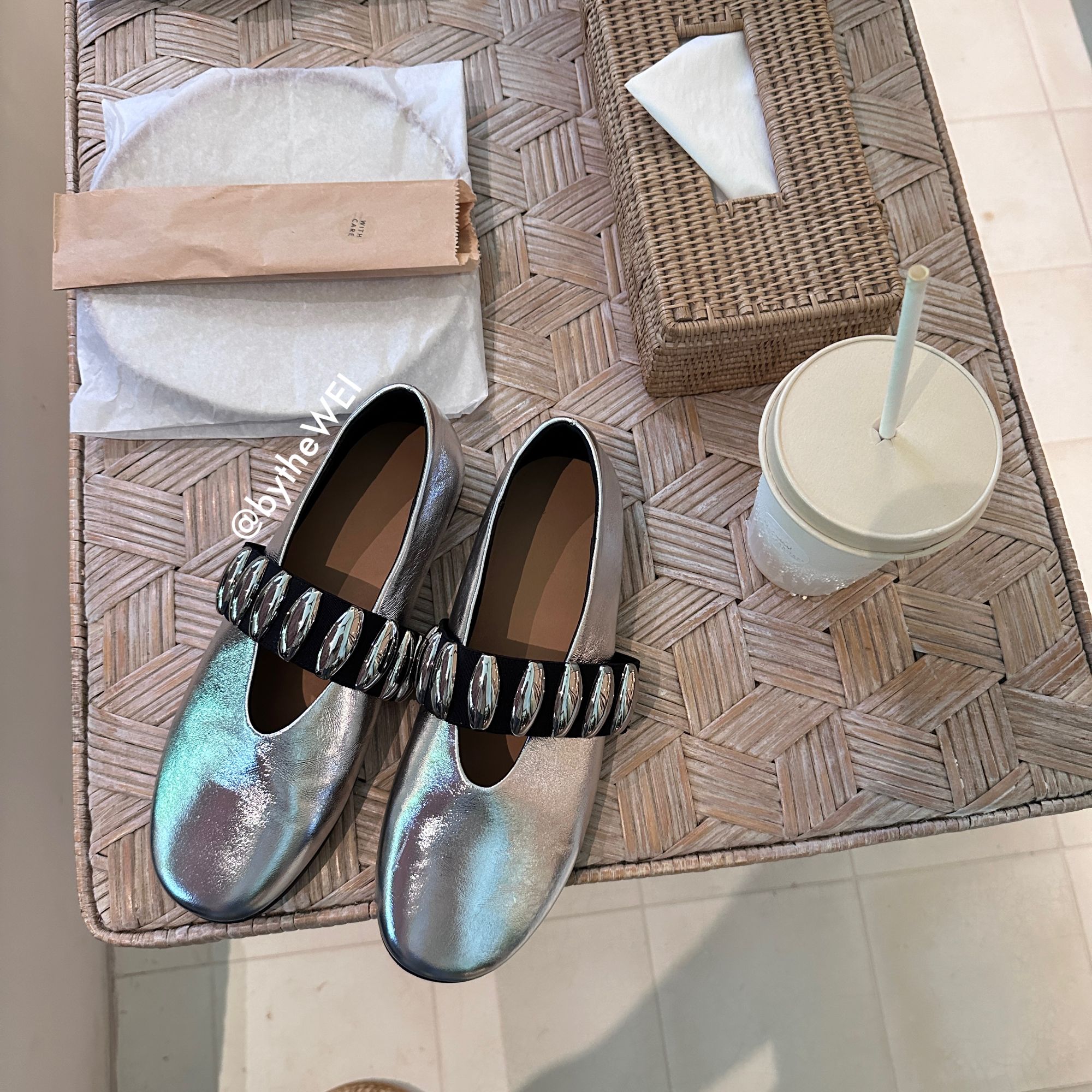 bytheWEI自制【阿莱尔】高定欧货胎牛皮一字扣平底芭蕾鞋0519-02