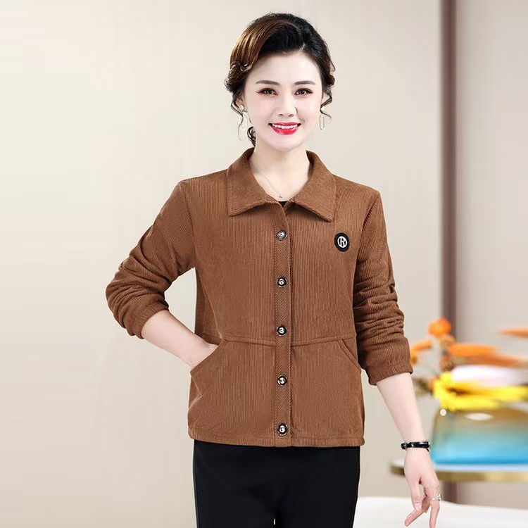 【常规】春秋外套女装时尚纽扣夹克中年妈妈春装宽松休闲上衣外搭