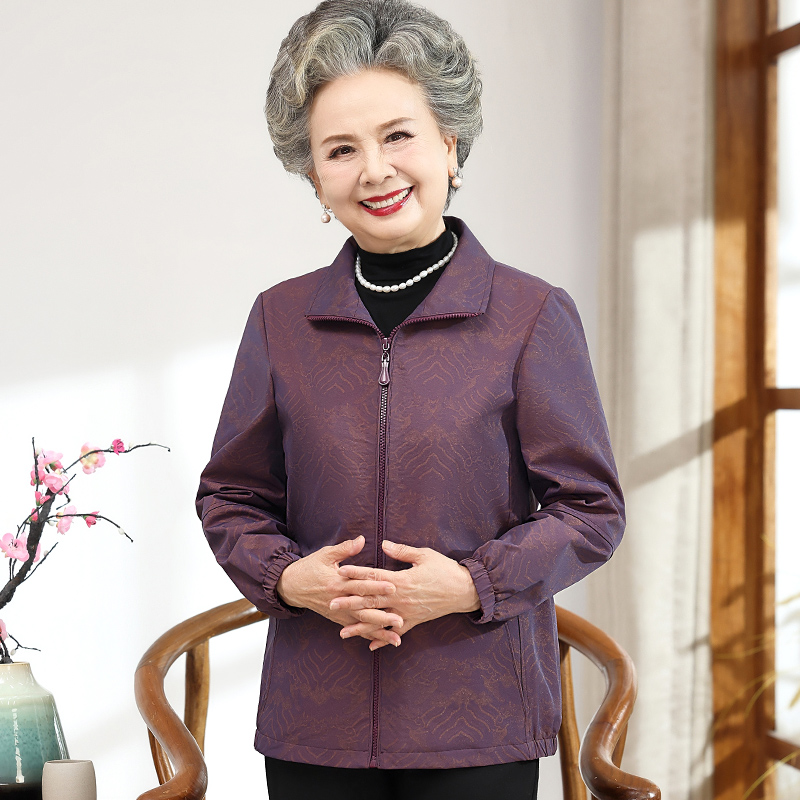 奶奶秋装风衣外套中老年人妈妈春秋天短款夹克上衣60岁70婆婆衣服