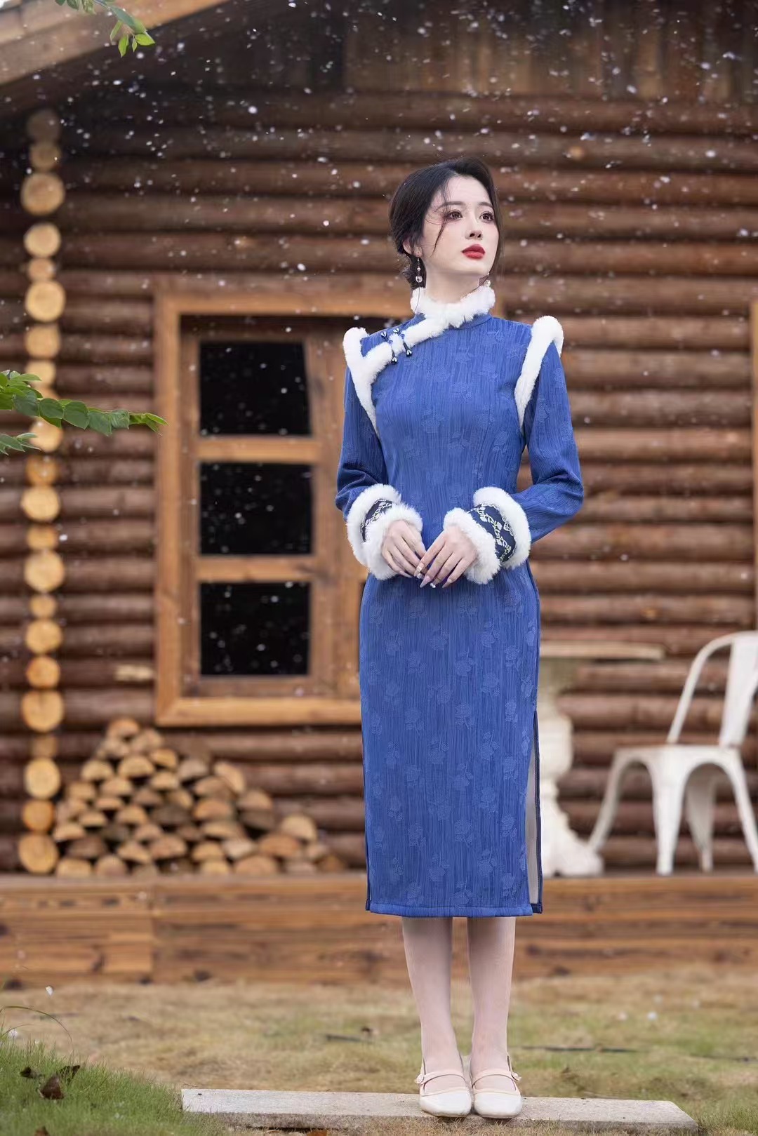 【为伊-南城旧事】冬季新款新中式旗袍大气典雅复古民国风蓝色日常