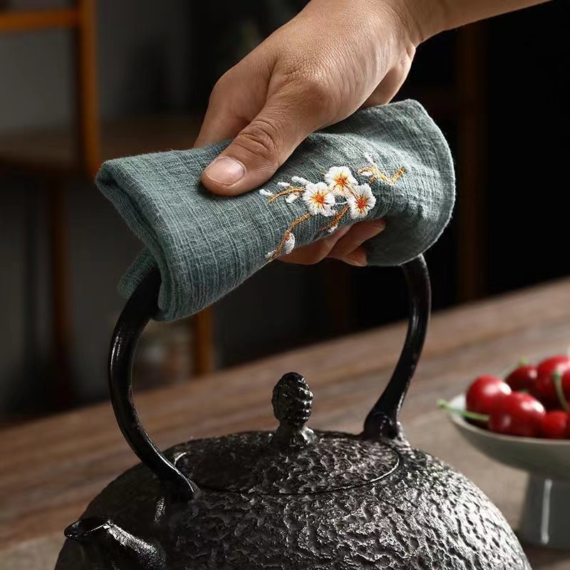 中式梅花祥云刺绣棉麻茶巾吸水茶道茶布高档中国风茶巾工夫茶茶道