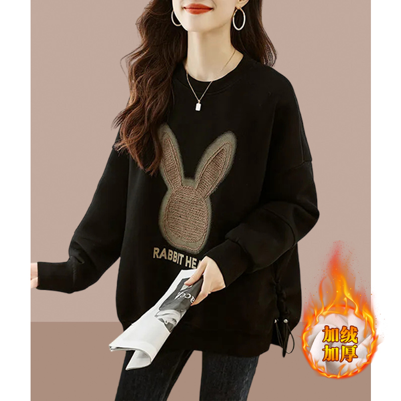 圆领中长卫衣女遮屁股2023爆款加绒加厚上衣潮流百搭显瘦欧货潮牌