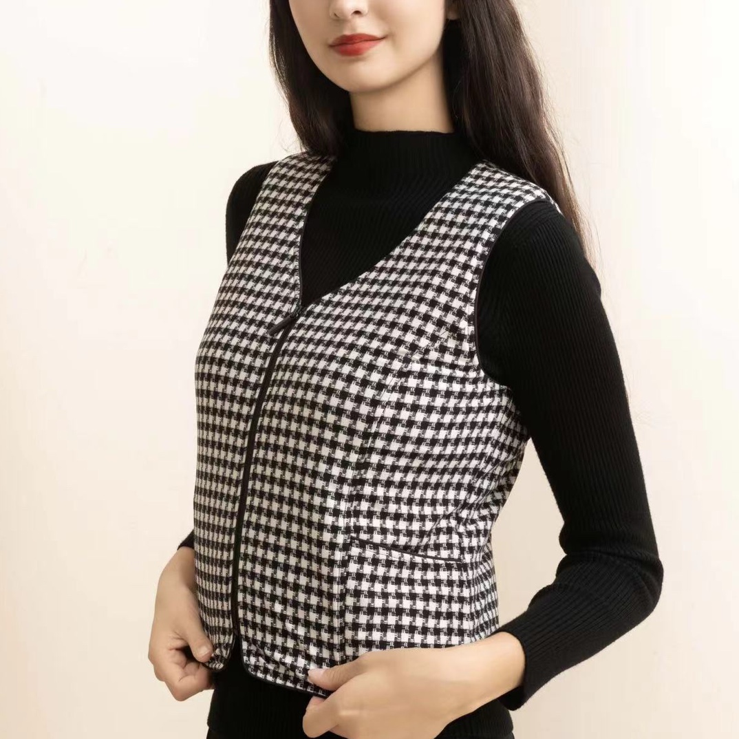 马甲时尚女士格子打底经典保暖黑白吉美羊百搭女装修身短款