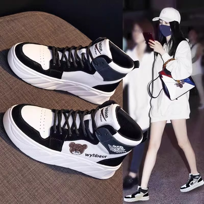 红蜻蜓牌真皮高帮鞋小白鞋女鞋2023秋冬新款加绒平底百搭舒适软底