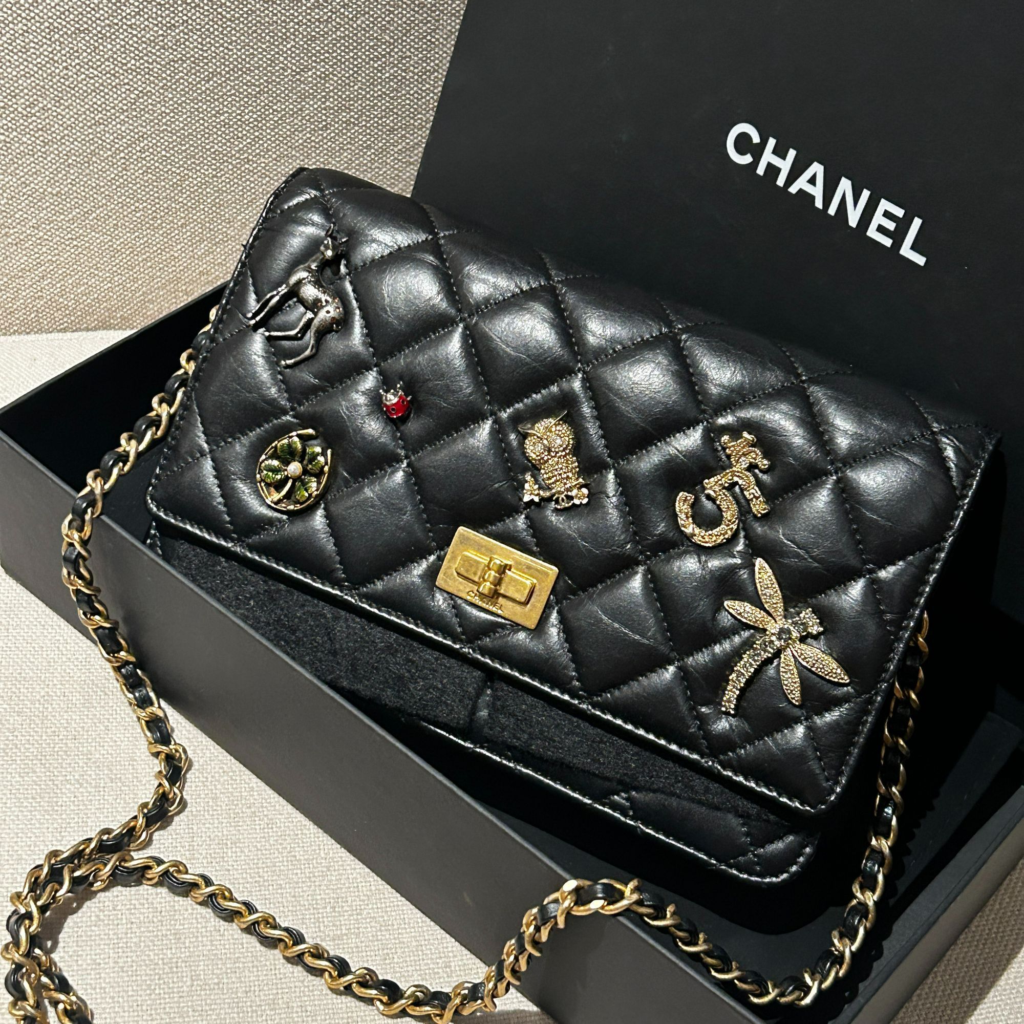 99新 Chanel/香奈儿 黑金徽章2.55woc标卡全23开单肩包 JM