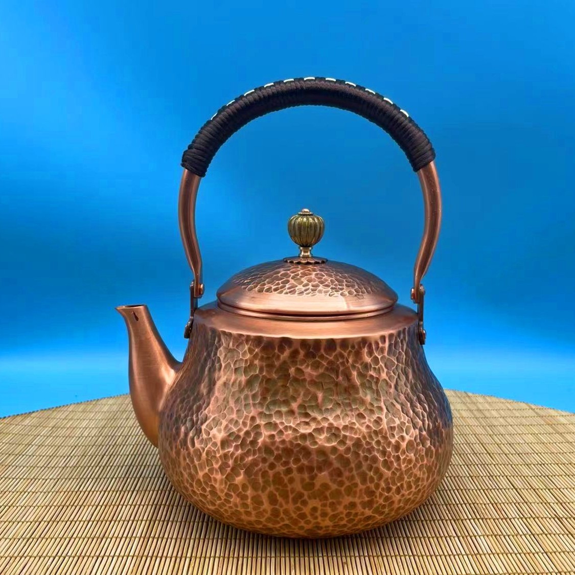【紫铜茶具】1400cc 手工锤纹提梁大梨型紫铜壶纯铜
