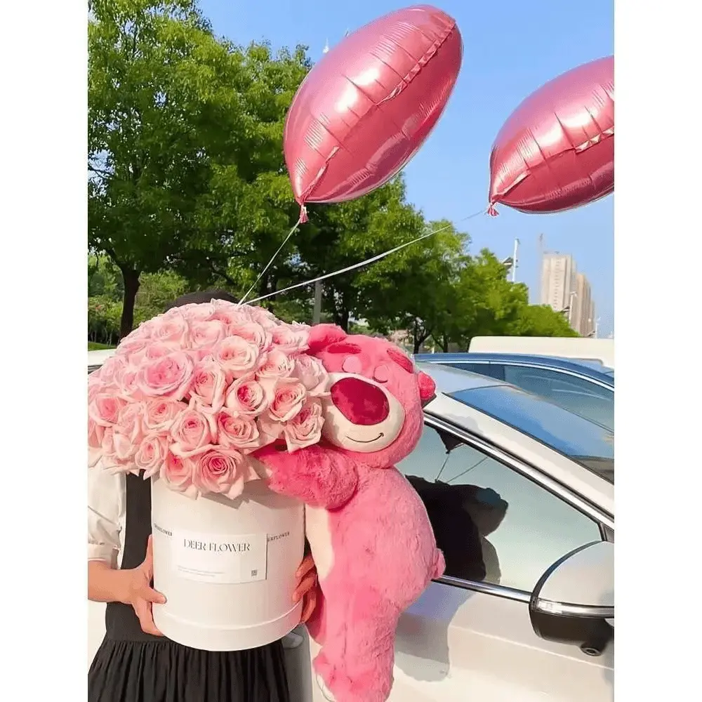 全国草莓熊送花气球抱抱桶玫瑰花束全国配送生日鲜花礼物附近花店