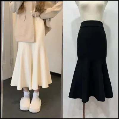 针织半身裙女秋季高腰a字显瘦包臀裙子高级感复古气质百搭鱼尾裙