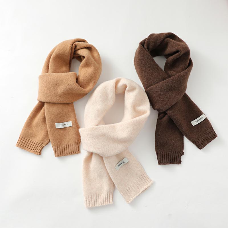秋冬新款儿童羊毛围巾男女宝宝同款纯色针织围脖韩版百搭潮童羊绒