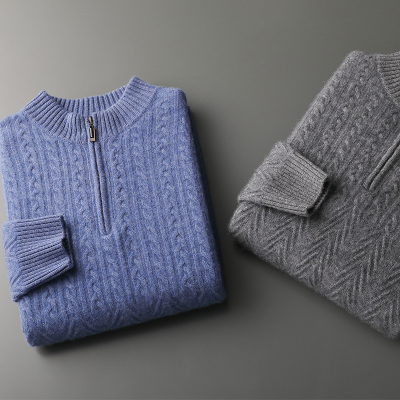 秋冬男士羊绒衫半高领套头半拉链毛衣宽松加厚针织打底衫休闲保暖