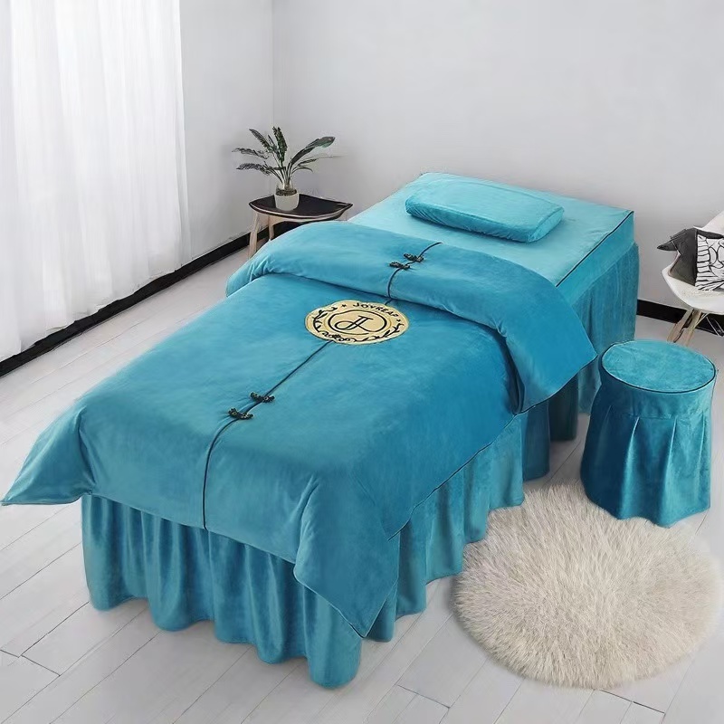 美容床罩四件套加厚冬季保暖超柔水晶绒高档轻奢美容美容床四件套