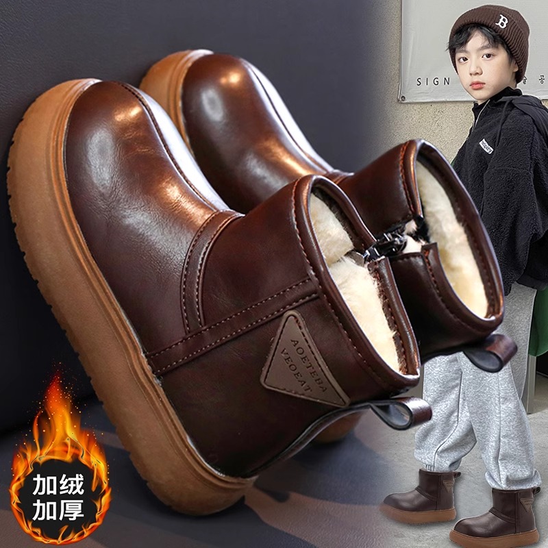 ABC雪地靴男童鞋2025冬季新款儿童加绒保暖大棉鞋中大童防滑短靴