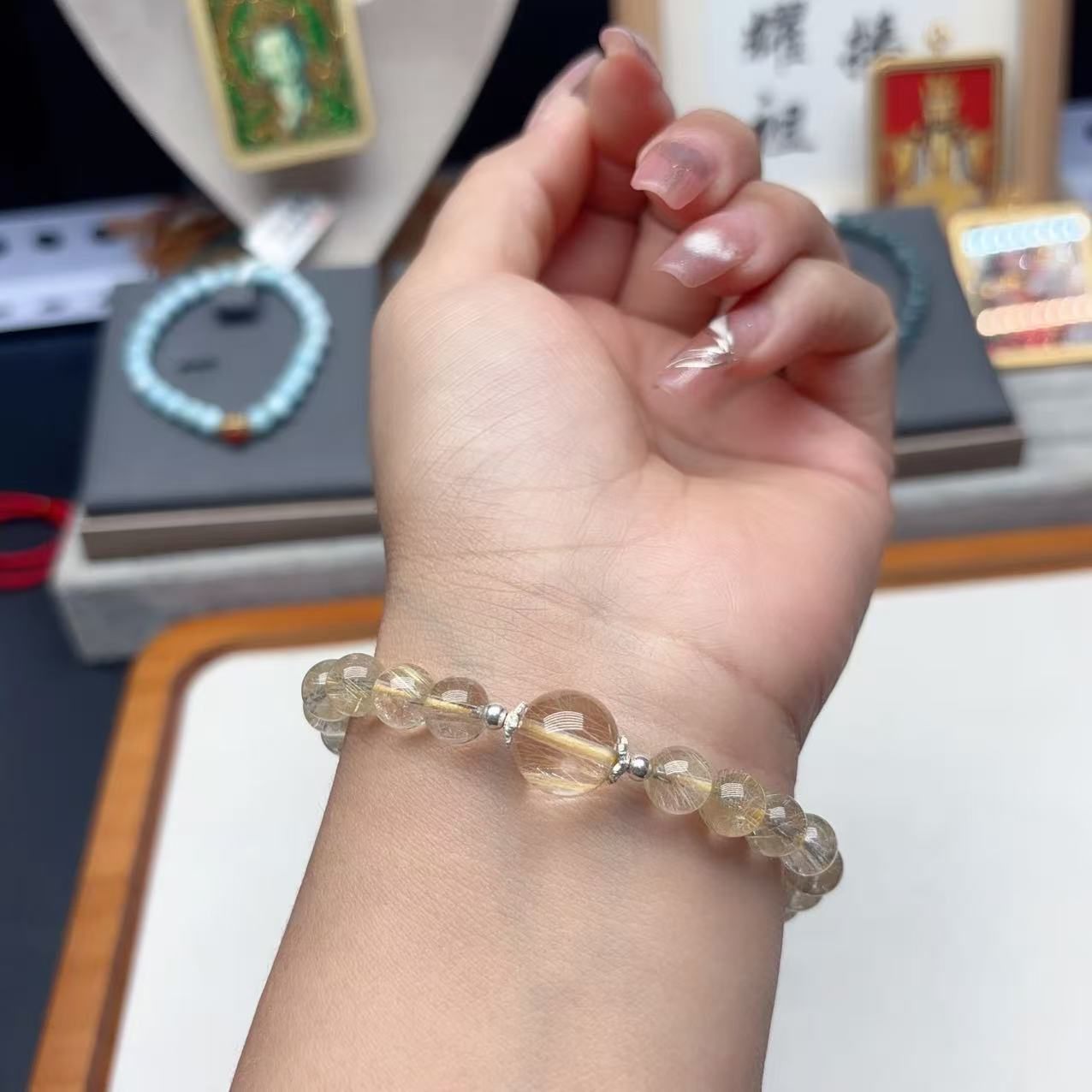 天然金发金原创单圈手串7mm