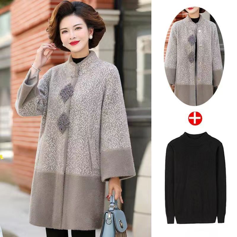 恒源祥高贵妈妈秋冬装水貂绒大衣中长款40岁50中老年女新款毛呢外