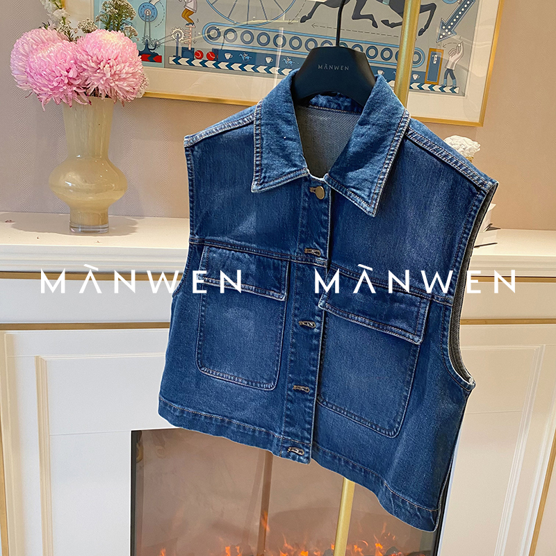 【曼文kiki】时髦丹宁系列 复古水洗  时尚软牛仔马甲   MAN252