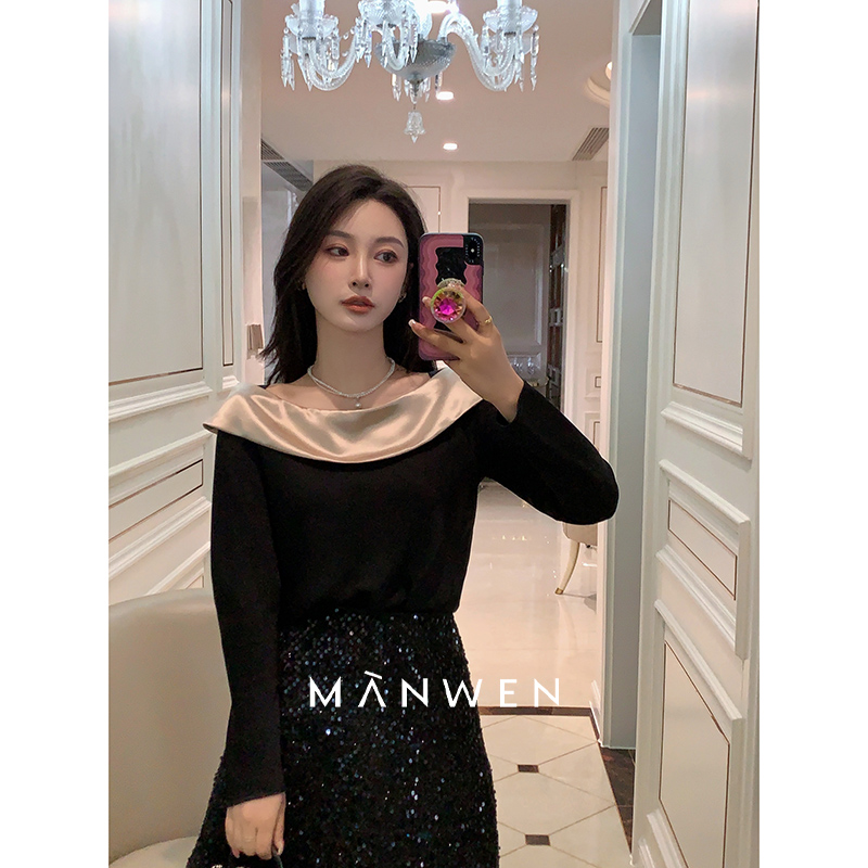 【曼文kiki】“美神降临”高级撞金领一字肩上衣 MANC195