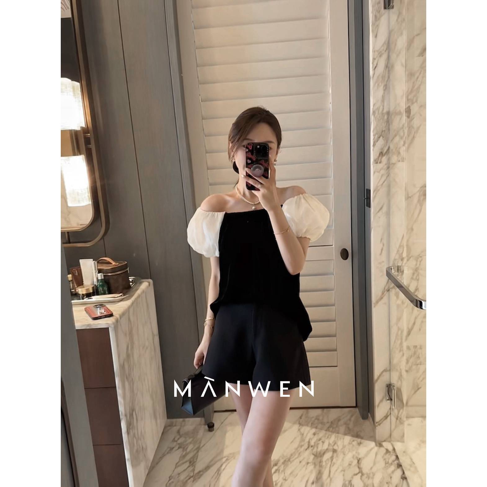 【曼文kiki】“卡古拉晚宴”精奢优雅真丝丝绒上衣 MANC560