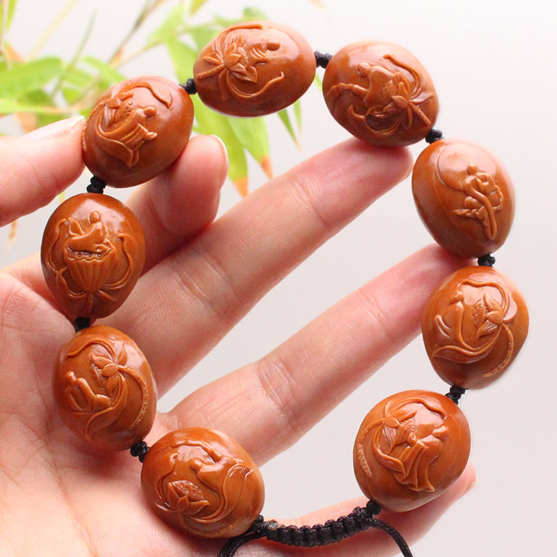 橄榄核雕铁核无相佛手串