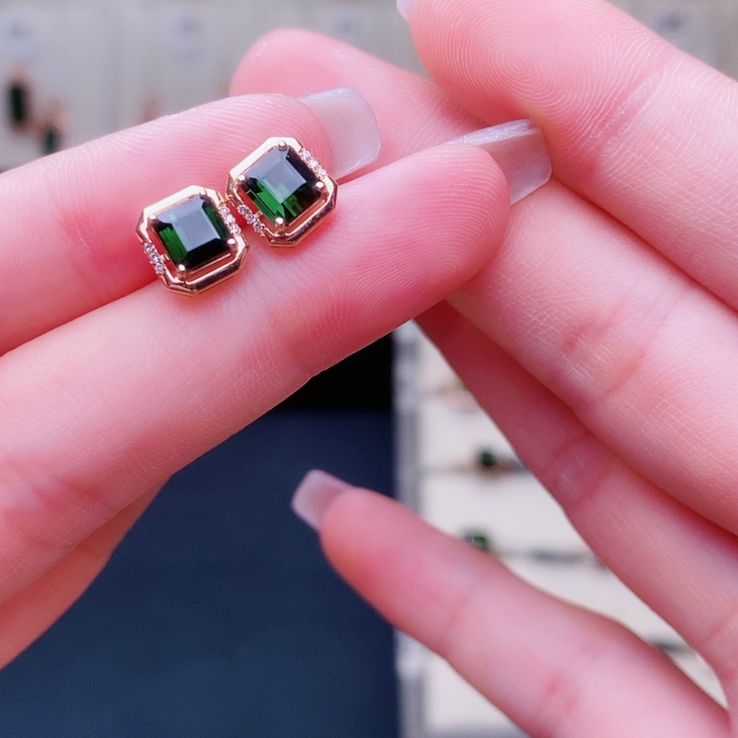 【闪购商品】碧玺耳钉18K金镶嵌