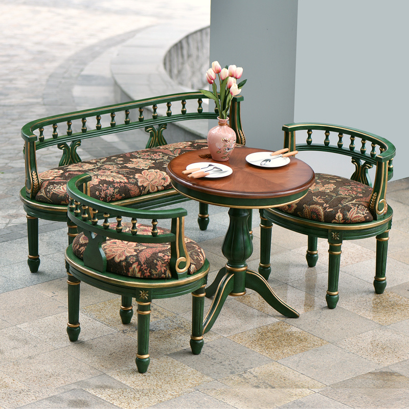 欧戈美美式家用单人实木沙发椅阳台休闲椅围椅靠背椅餐桌桌椅rs04