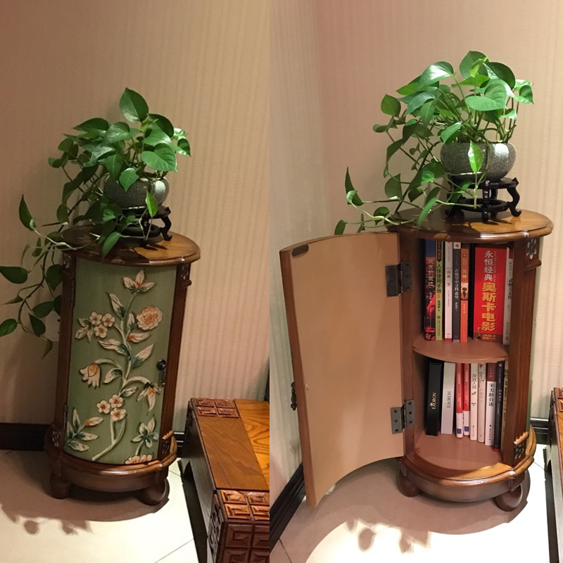 美式乡村沙发角几柜彩绘圆几储物收纳柜边几花几架