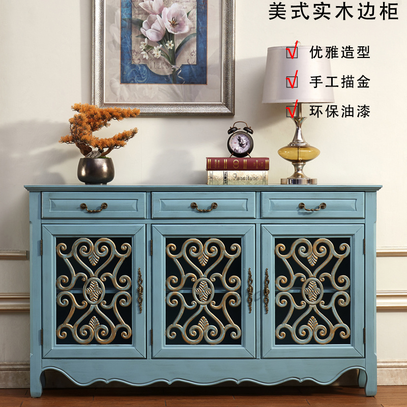 美式实木入户餐边柜客厅隔断储物柜鞋柜玄关柜一体
