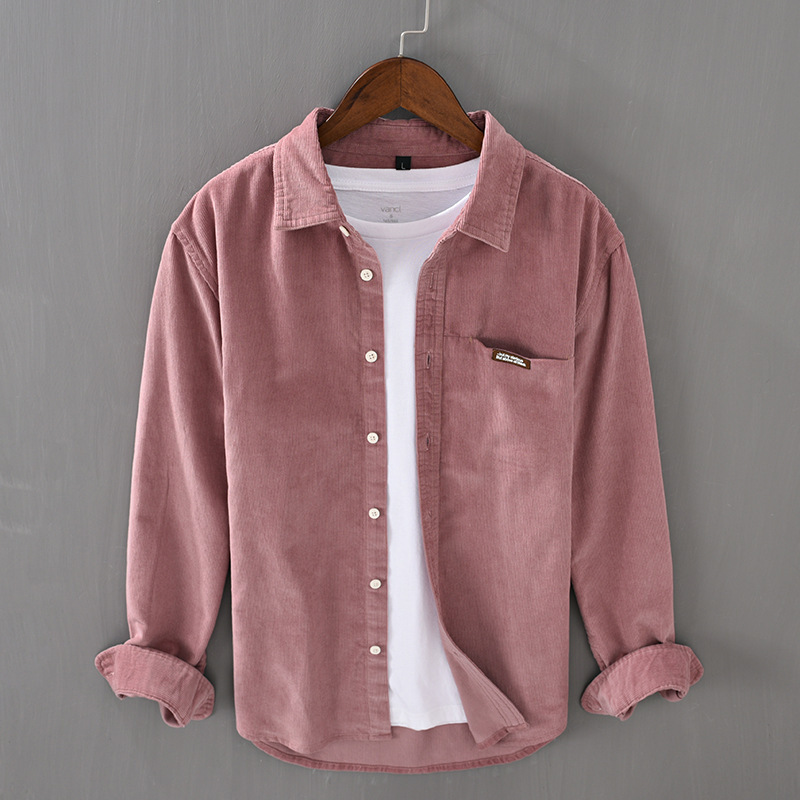 【小扬哥推荐】日系2023年长袖衬衫男款春秋季条绒衬衣男装休闲上衣