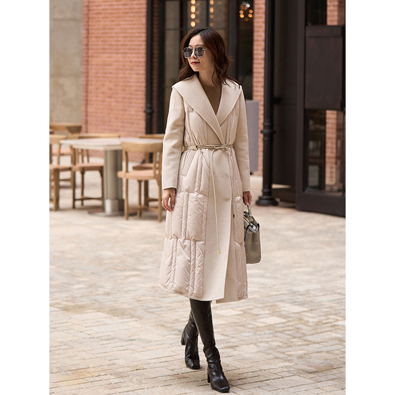 译依 优雅巴洛克 羊绒羊毛拼接大翻领收腰A摆羽绒服秋冬BCSTR008