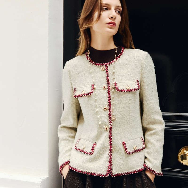 译依YIYI 传世工坊系列  淞雪蔷薇 撞色钩边香风高级外套BDWWT148