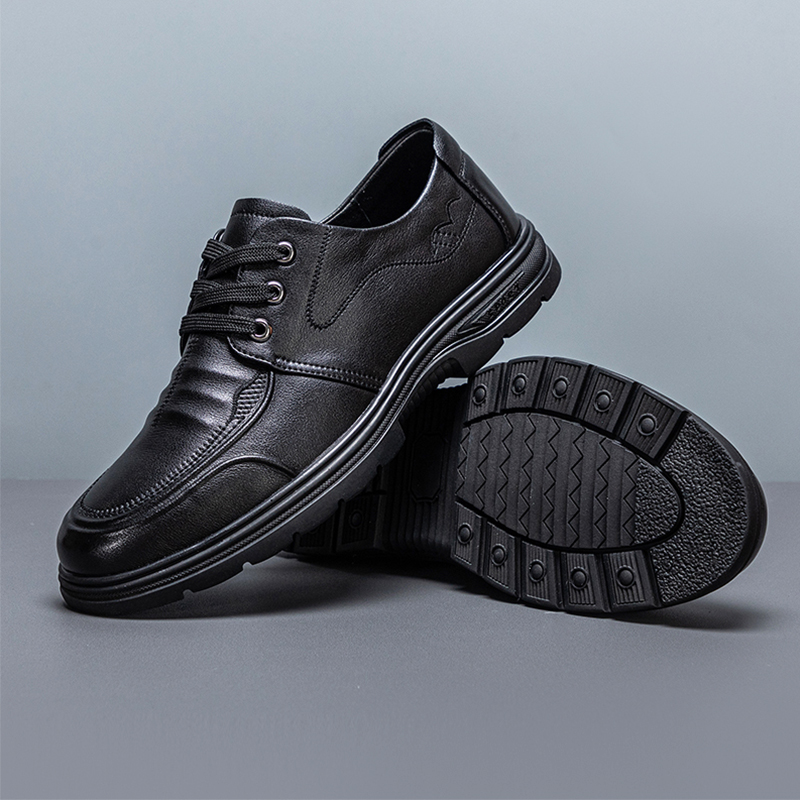 2025春秋新款男士休闲皮鞋软底系带上班商务时尚男士单鞋真皮皮鞋