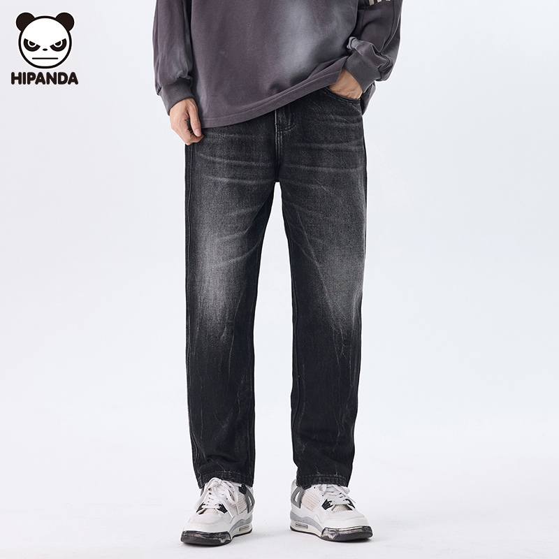 Hi Panda秋季男士做旧水洗美式高街潮男长裤高端复古黑时髦牛仔裤