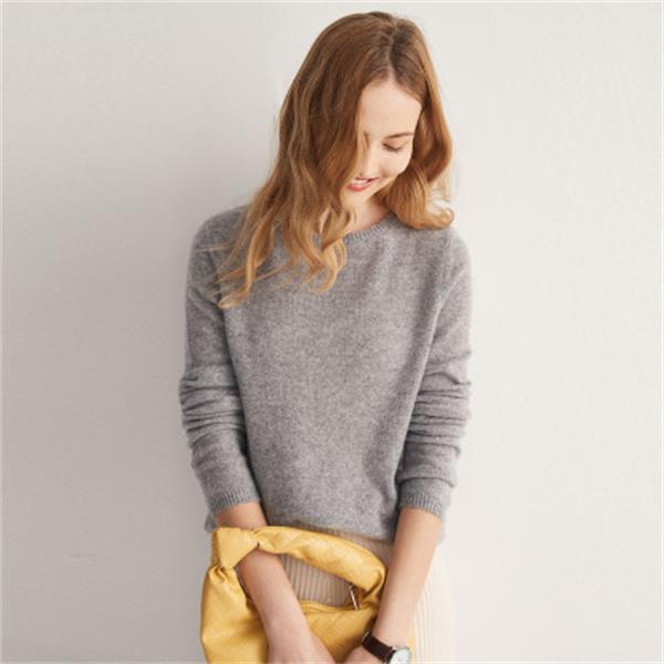 【优雅烫钻】秋冬贴身软糯圆领针织百搭羊绒衫女ET20008R-C1【914】