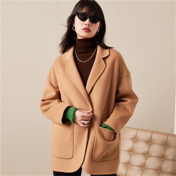 秋冬翻领大口袋时尚百搭纯色羊毛大衣女ET23698D-A【775】