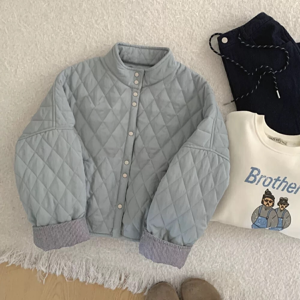 S2369  秋冬新款单排扣菱格夹棉外套