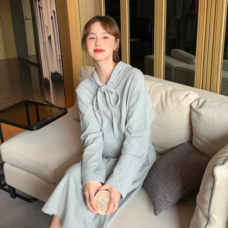 慵懒感中长款孕妇连衣裙韩版针织卫衣连衣裙