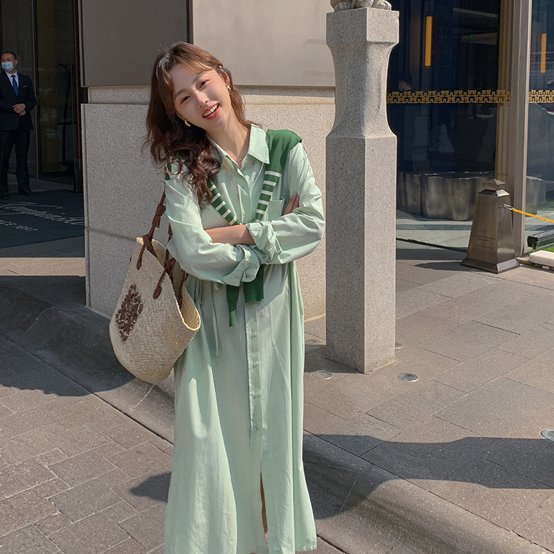 【清仓】时髦可哺乳气质长款连衣裙休闲宽松大码衬衫孕妇裙子中长款