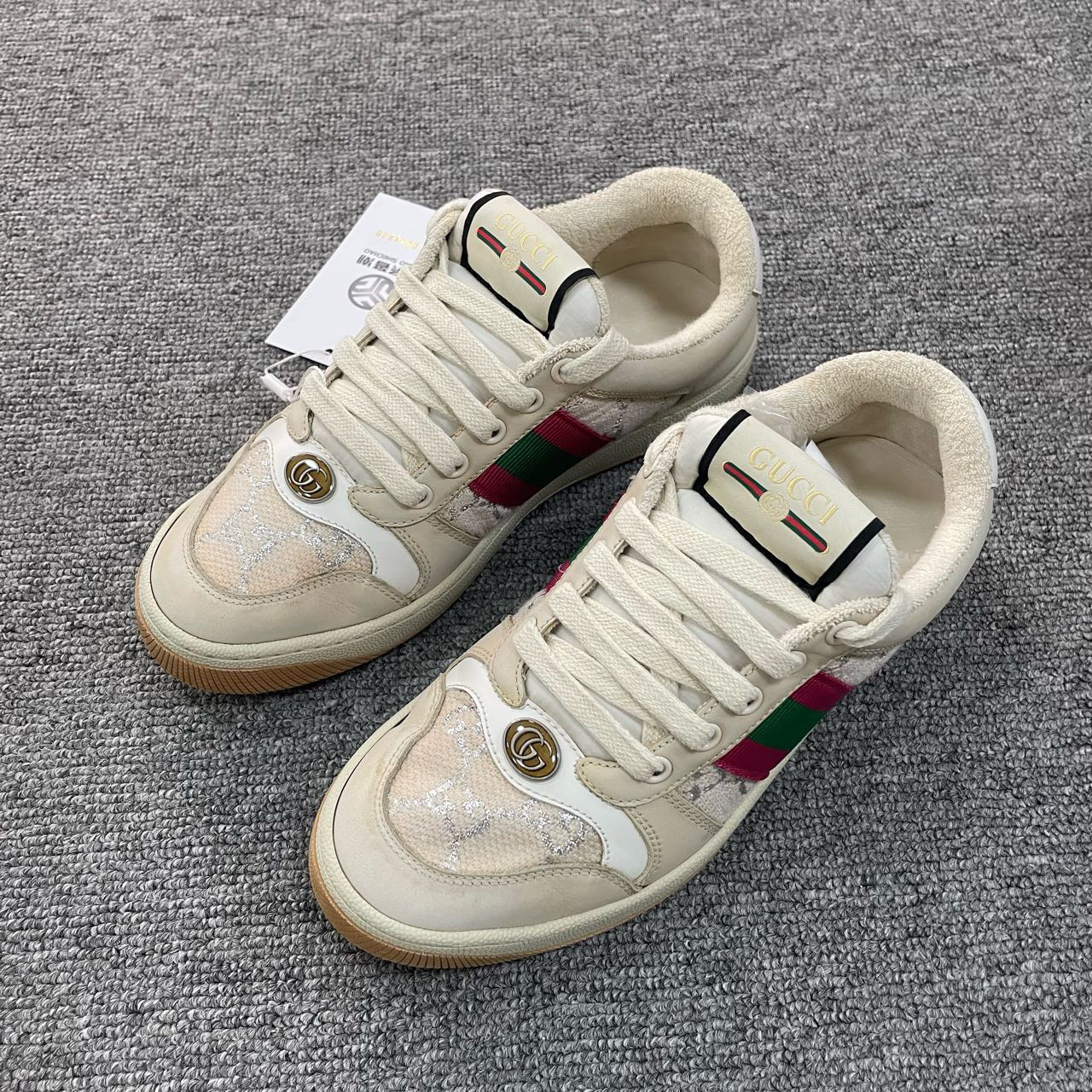 95新 GUCCI/古驰 皮革系带平底时尚板鞋 36码/4230